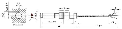 Габаритные размеры датчика пламени Siemens QRC1 фронтальный вариант