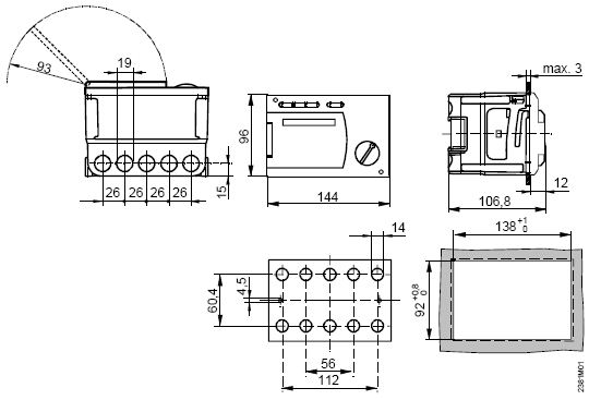 Контроллер Siemens RVD235 - габаритные размеры