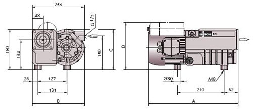 Габаритные размеры вакуумного насоса Busch R5 RB 0021 C