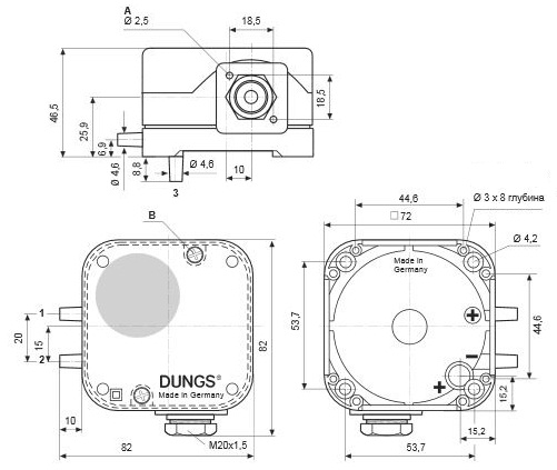 Датчик-реле давления Dungs LGW...A2 - габаритные размеры