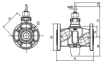 Седельный клапан Esbe VLA425 со штекером компенсации давления - габаритные размеры