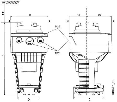 Габаритные размеры привода Siemens SAX31