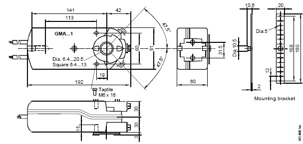 Привод воздушных заслонок Siemens GMA - габаритные размеры
