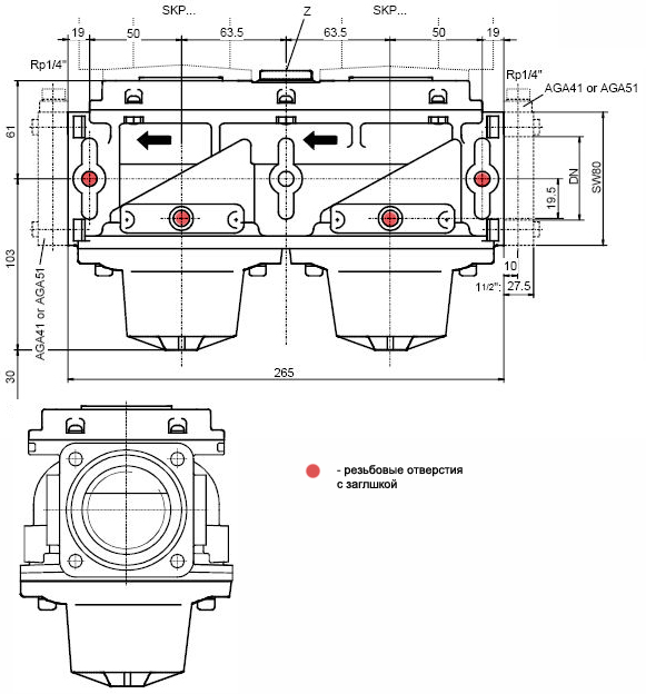 Двойной газовый клапан Siemens VGD20.5011 - габариты 