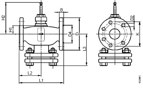 Клапан 2-х ходовой Siemens VVF40 - габаритные размеры