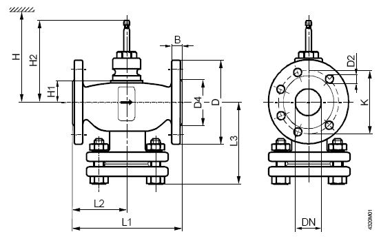 Клапан з-х ходовой Siemens VXF40 - габаритные размеры