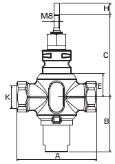 Седельный клапан Esbe VLA221 со штекером компенсации давления - габаритные размеры 